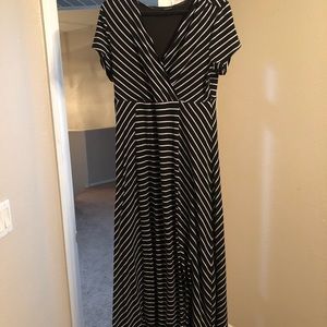 Black and white stripped floor length maxi dress